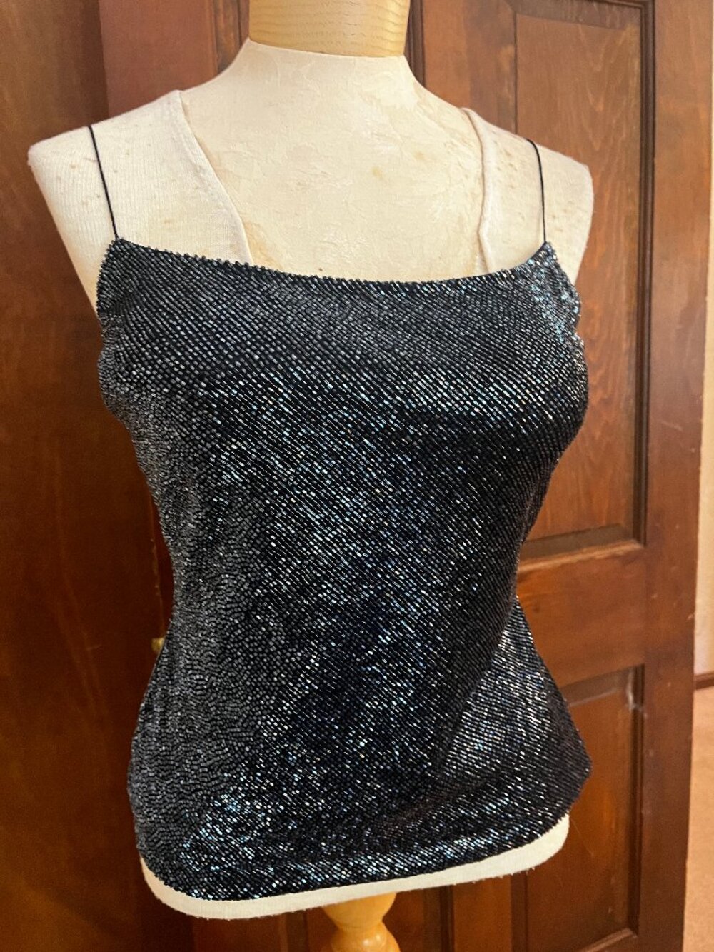 Randolph Duke Vintage Y2K Navy Blue Beaded Camisole Built-in Bra Size 8 - Picture 3 of 16